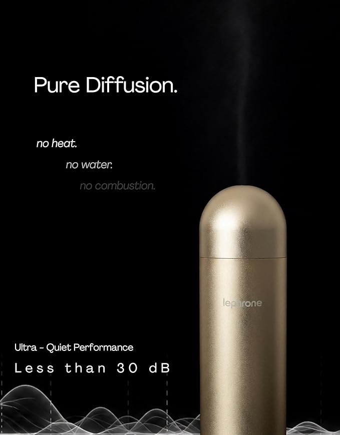 Smart Cold Air Diffuser Waterless Oil Aromatherapy Machine, Bluetooth Scent Diffuser, Cylindrical Capsule Shape, Quiet Modern Home Fragrance Diffuser 100ml, Portable (Gold)