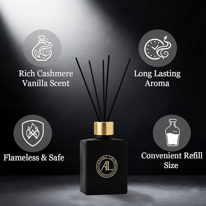 Black Reed Diffusers for Home | Premium Long-Lasting Fragrance Diffuser | Reed Diffuser Sticks in Oil Set | Smells Good in Bathroom & Office | Black, Balsam Reed Diffuser(5 oz)
