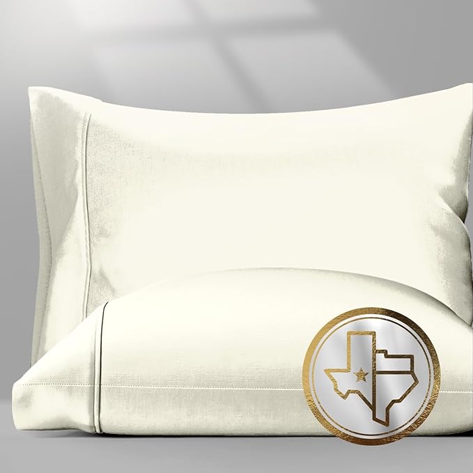 TEXAS LINEN CO. 100% Egyptian Cotton Pillow Cases Standard/Queen Size Set of 2 - Luxury 1500 Series Couture Comfortin' Collection Cotton Pillowcases (Ivory), Fits Standard & Queen Size Pillows