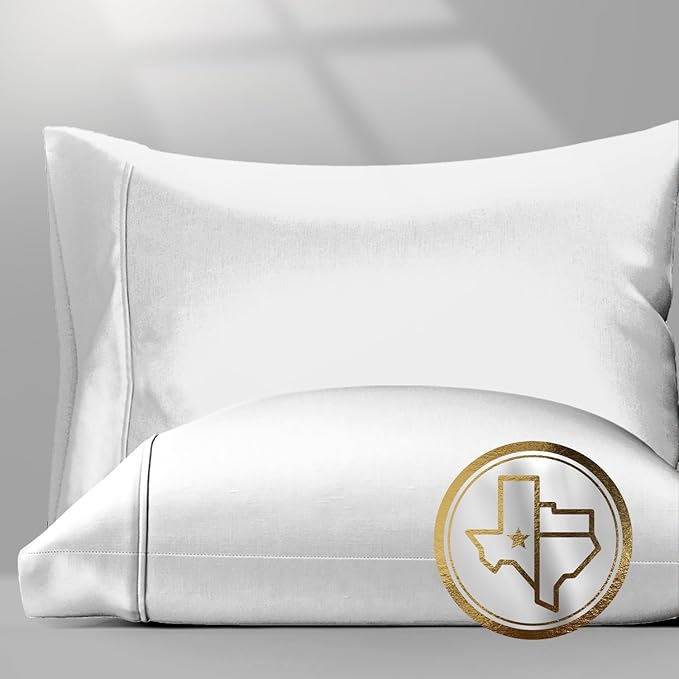 TEXAS LINEN CO. 100% Egyptian Cotton Pillow Cases King Size Set of 2 - Luxury 1500 Series Couture Comfortin' Collection Sateen Pillow Covers (Light Grey), Hotel Pillowcases, Fits King Size Pillows