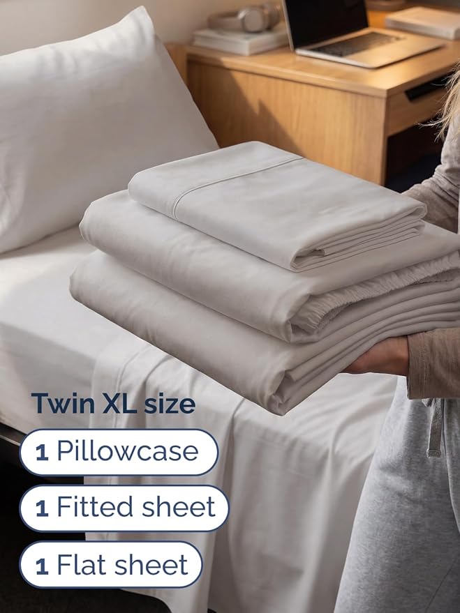 Extra Deep Twin XL Sheet Set - 3 Piece Breathable & Cooling Bed Sheets - Easily Fits 18 to 24 inch Mattress - Ultra Soft, Wrinkle & Fade Free w/ Extra Deep Pockets - Hotel Luxury Bedding - Light Grey