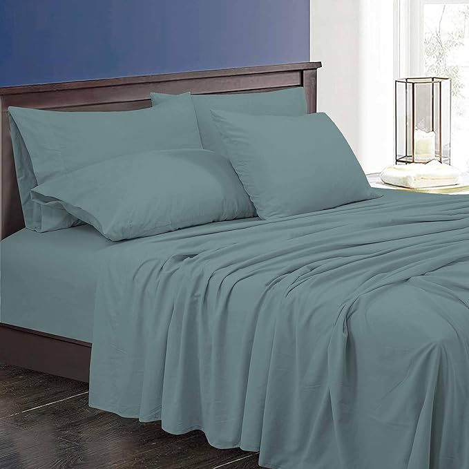 Royale Linens 6 Piece Queen Sheets Set - Soft Brushed 1800 Microfiber Bedding -1 Fitted and 1 Flat Sheet, 4 Pillow cases - Wrinkle Free & Fade Resistant - Hotel Luxury Bed Sheets (Spruce Green, Queen)