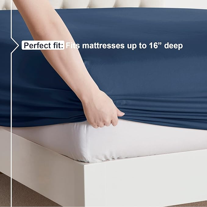 Nestl Twin XL Size Sheet Set, 4 Piece Extra Deep Pocket (18-24 inches), Microfiber, Hotel Luxury, Soft, Breathable, Wrinkle-Free, Easy to Care, Navy Blue