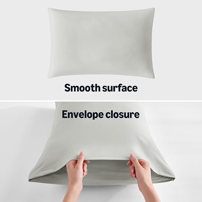 Amazon Basics Cooling Pillow Cases for Hot Sleepers, Soft Pillow Covers, Silky Smooth on Hair and Skin, High Elastic and Envelope Closure for Snug Fit, 20" x 26", Standard, Gray, Pack of 2