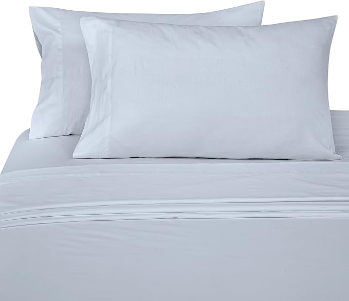 ROYALE LINENS 300 Thread Count 100% Long Staple Combed Cotton Sheet Set - 4 Piece Queen Bed Sheets - 1 Fitted, 1 Flat & 2 Pillow Cases - Soft Cool & Crisp Sheet Set (Queen, Sky Blue)