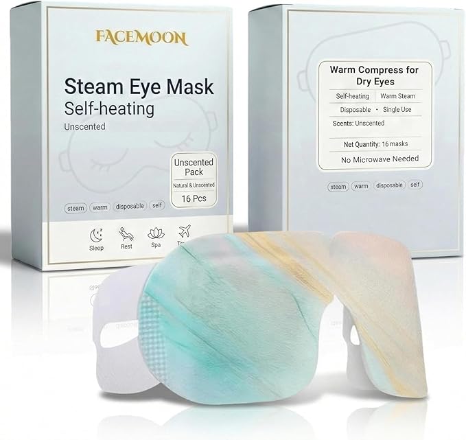 16 Packs Self Heating Steam Eye Masks: Disposable Moist Warm Compress for Dry Eyes,Tired Eyes and Stye Relief, Unscented Eye Mask for Sleep, Travel and Relaxation, No Microwave Needed