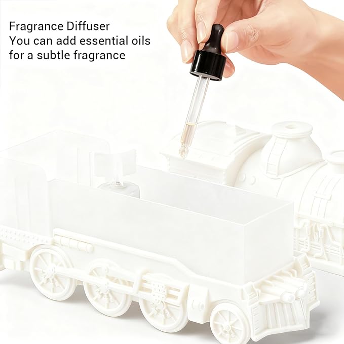 Train Humidifier 300ML Essential Oil Diffuser, Cool Mist Humidifier Dual Spray Modes with Night Light for Relaxation Home Decor Bedroom Desk (White)