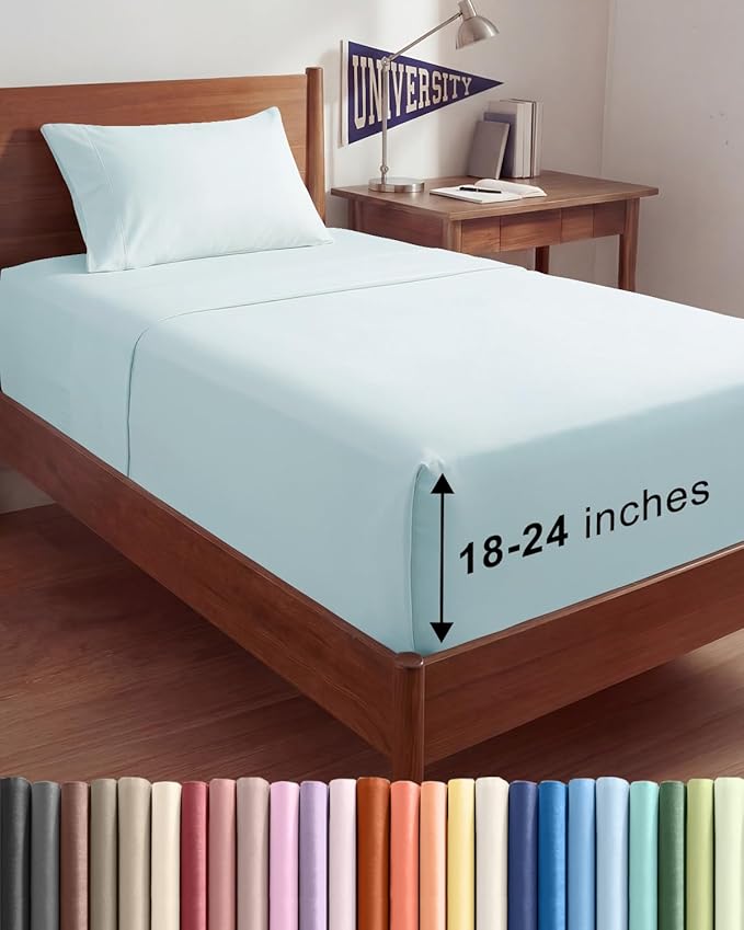 Extra Deep Twin XL Sheet Set - 3 Piece Breathable & Cooling Bed Sheets - Easily Fits 18 to 24 inch Mattress - Ultra Soft, Wrinkle & Fade Free w/ Extra Deep Pockets - Hotel Luxury Bedding - Ice Blue