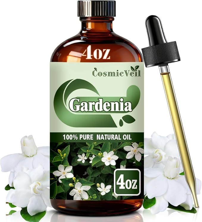 Gardenia Essential Oil Gardenia Oil for Aroma Diffuser,Humidifier,Home Fragrance,Cleaning,Body Care,Massage,Yoga,DIY Candle,DIY Soap CosmicVeil（Gardenia，4 Fl Oz (Pack of 1)）