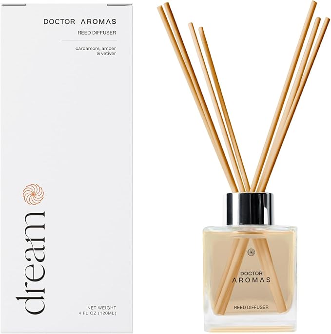 Doctor Aromas Premium Reed Diffuser Glass Jar Set – Elegant Home Fragrance with Cardamom, Sandalwood & Orris, Long-Lasting Scent for Home, Room or Bathroom (Over 90 Days) (Pack of 1, Dream)