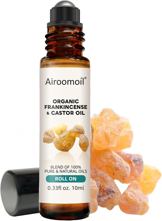Organic Castor and Frankincense Roll-on Oil, 10 mL, Natural Plant Blend, Convenient Rollerball Design, Travel Size for Aromatherapy, Meditation, Yoga Relaxation, Revitalize Skin, Lady Gift