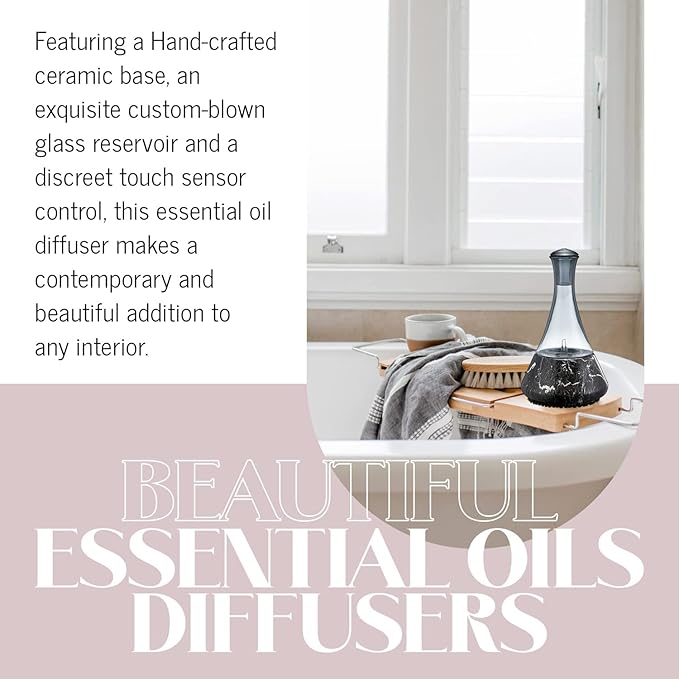 Nebulising Essential Oil Diffuser - Opulence I Hand-Crafted Glass Aromatherapy Diffuser with Black Ceramic Base, LED Light Room Diffusers for Home, Elegant Décor & Wellness Gift