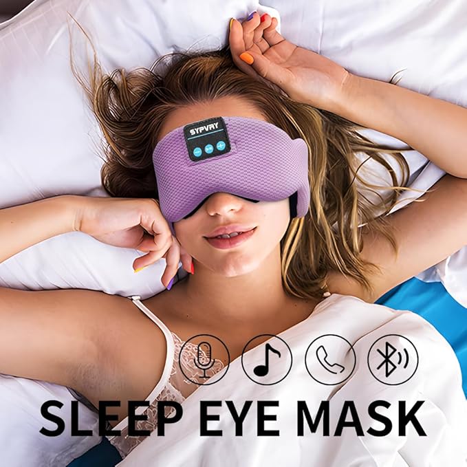 SYPVRY Bluetooth 5.4 Headphones Headband Eye Mask Wireless Sleep Mask，Blackout Bluetooth Eye Mask for Sleeping，Cotton Sleep Mask for Side Sleepers Adjustable Hook and Loop, Purple