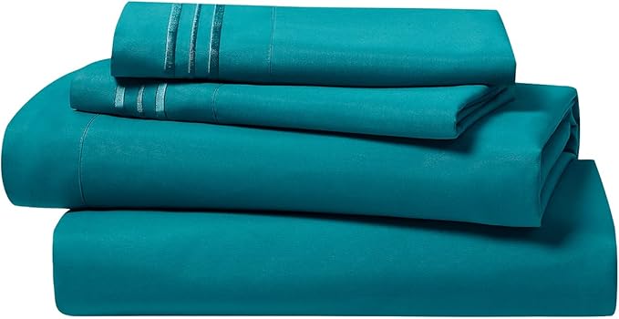 Clara Clark Bed Sheets, Premier 1800 Series 4 Piece Bed Sheet Set, Deep Pocket, Wrinkle, Fade, Stain Resistant, Luxury Soft Bedding Sheets & Pillowcases, Split King, Teal