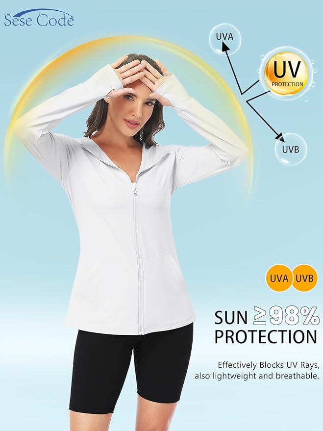 SeSe Code UPF 50+ Hoodie With Eye Mask Womens Zip Up Travel Jackets Sleep Sun Protection Shirts Pockets Outdoor Nap