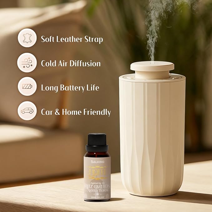 SALKING Waterless Diffuser Starter Kit with 30mL Hotel Fragrance Oil, Scent Diffuser Battery Operated Nebulizer with Timer & Adjustable Mist Mode, Car Diffsuer, Mini Scent Air Machine for Home, Office