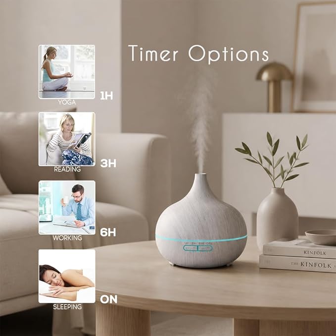 550ml Essential Oil Diffuser, Ultrasonic Aromatherapy Humidifier with Remote Control, 7 LED Colors, Auto Shut-Off, Cool Mist Humidifier for Home, Bedroom, Office