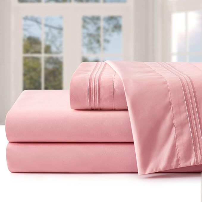 Manyshofu Microfiber Deep Pocket Full Size Sheets Set - Hotel Luxury 1800 Thread Count Sheets & Pillowcases - Kids Bedding Set up to 16" Mattress - Blush Pink Bed Sheets 10-16 Inch Pockets - 4 Piece