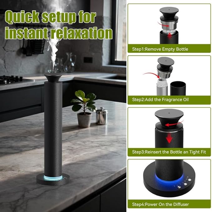 Waterless Scent Diffuser Machine with 4 Lights and Breathing Lights Modes Max Coverage 2500 sq.ft. Essential Oil Diffusers Fragrance Large Room Rechargeable App Remote Control Secret Silver