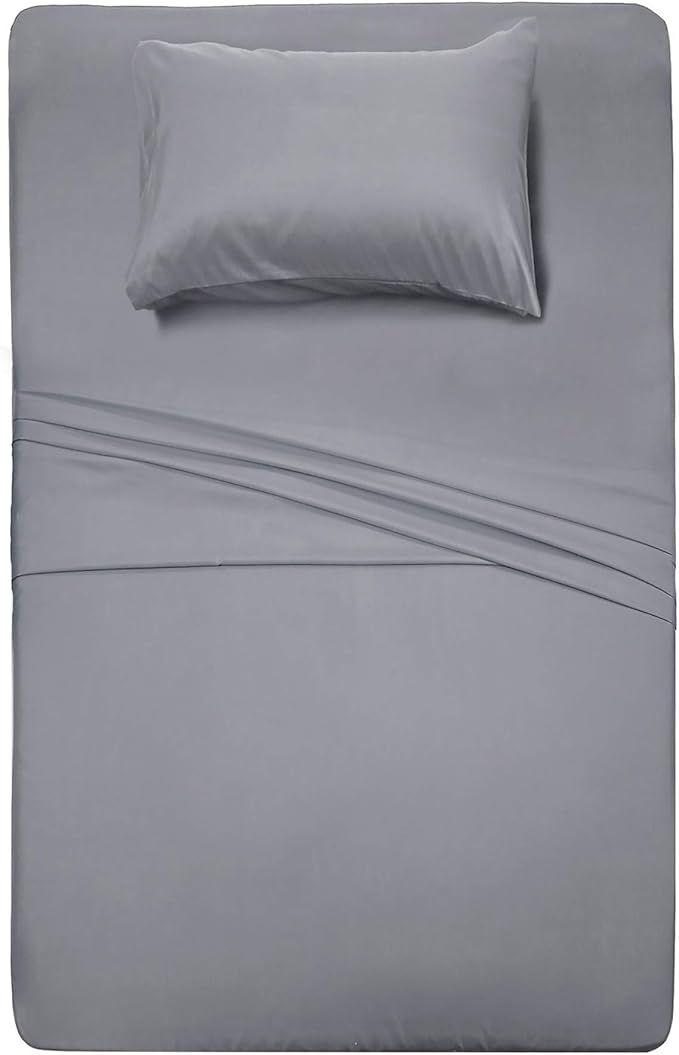 Twin Size Sheet Set - 3 Piece Set(Silver Gray),100% Brushed Microfiber 1800 Luxury Bedding,Hypoallergenic,Soft & Fade Resistant