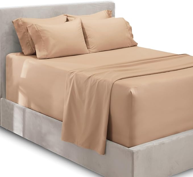 Hearth & Harbor Extra Deep Pocket Sheets - Fits Mattress 18-24 Inches Deep - Extra Deep Pocket California King Size - 6 Piece Cal King Sheets - Cal King, Taupe