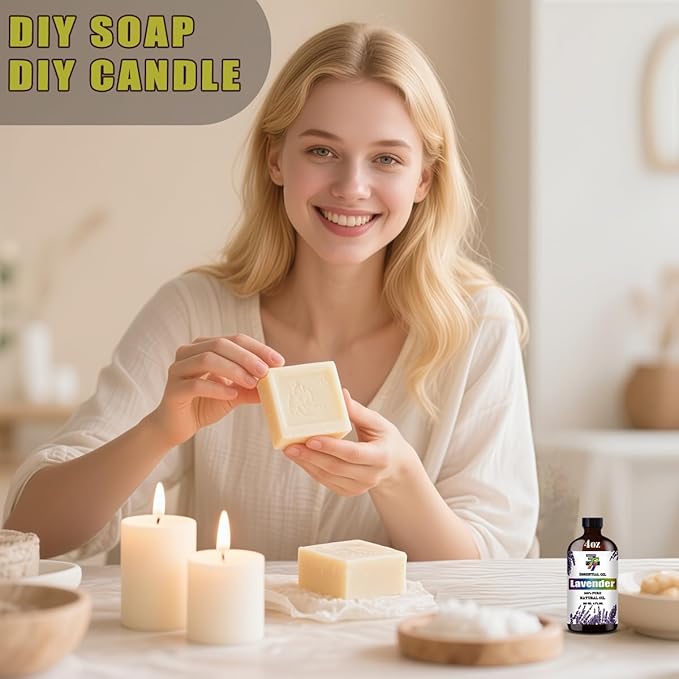 Lavender Essential Oil - Lavender Oils for Diffusers, Humidifiers, DIY Candles, Soap, Cleaning, Home, Office, Yoga, Massage, Gifts - 4 fl oz (120 ml) - GV77ZF
