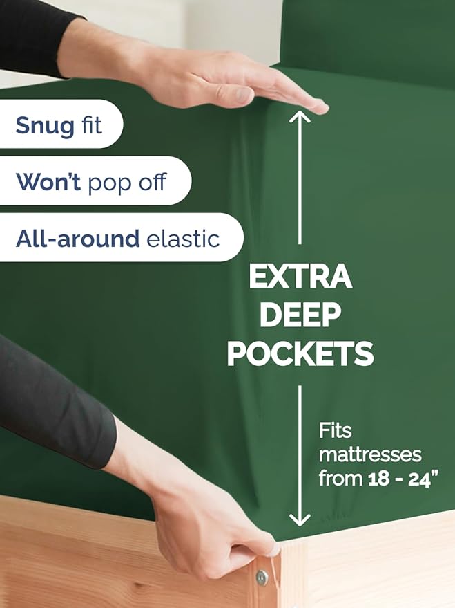 Extra Deep Full Sheet Set - 4 Piece Breathable & Cooling Bed Sheets - Easily Fits 18 to 24 inch Mattress - Ultra Soft, Wrinkle & Fade Free w/ Extra Deep Pockets - Hotel Luxury Bedding - Emerald Green