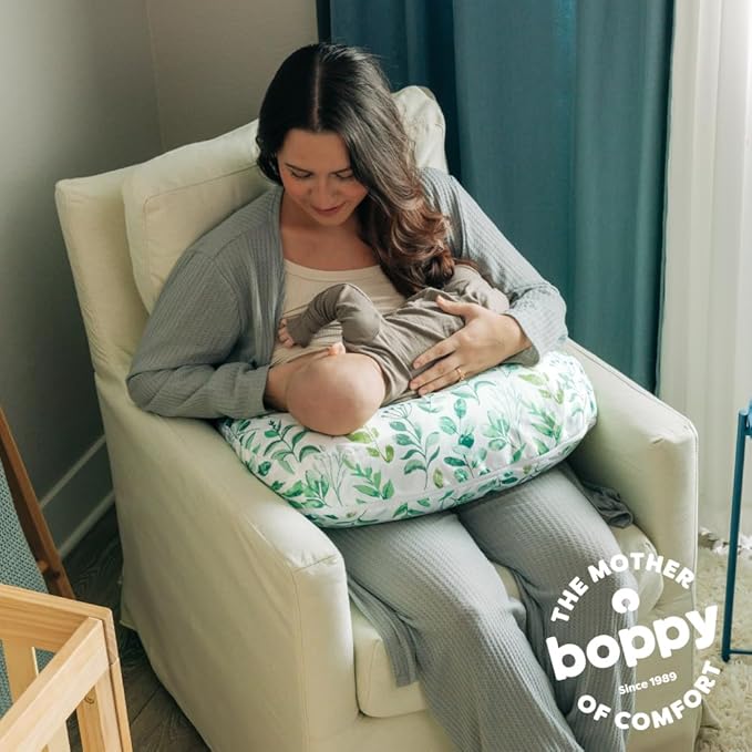 Boppy Nursing Pillow - Firm, Ergonomic U-Shaped Bottle and Breastfeeding Pillow with High Lift for Comfort and Support, Spacious Surface - Green Sage Leaf