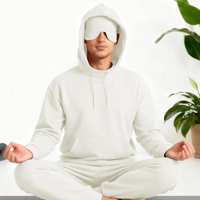 Ainangua Mens Oversized Pullover Essentials Hoodie with Eye Mask Built In Comfor Airplane Mode Travel Sleep Wearable Blanket