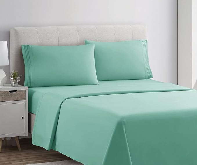 Clara Clark Bed Sheets, Premier 1800 Series 4 Piece Bed Sheet Set, Deep Pocket, Wrinkle, Fade, Stain Resistant, Luxury Soft Bedding Sheets & Pillowcases, California King, Mint Green