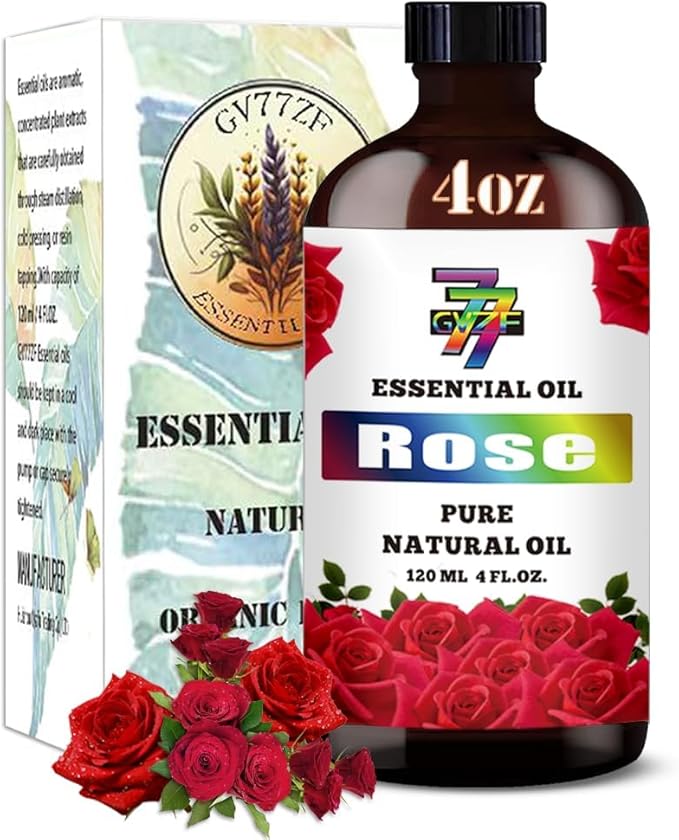 Rose Essential Oil - Rose Oils for Diffusers, Humidifiers, DIY Candles, Soap, Cleaning, Home, Office, Yoga, Massage, Gifts - 4 fl oz (120 ml) - GV77ZF