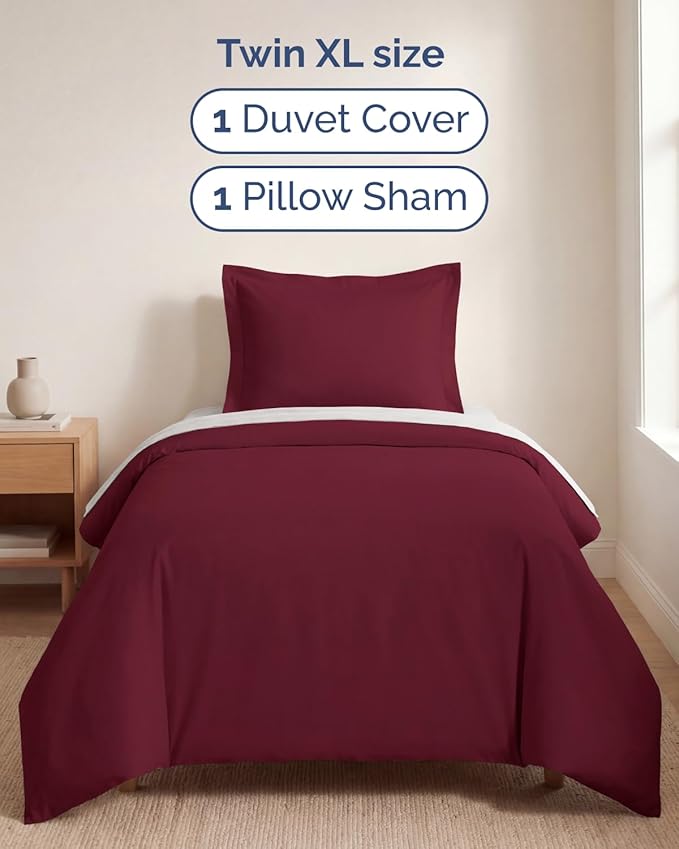 Duvet Cover Twin/Twin XL Size Set - Extra Soft Twin/Twin XL Duvet Cover 68" x 90" with 1 Pillow Sham - Hotel Luxury, Easy Care, Fade Free with Zipper Closures & Ties - Comfy & Breathable (Burgundy)