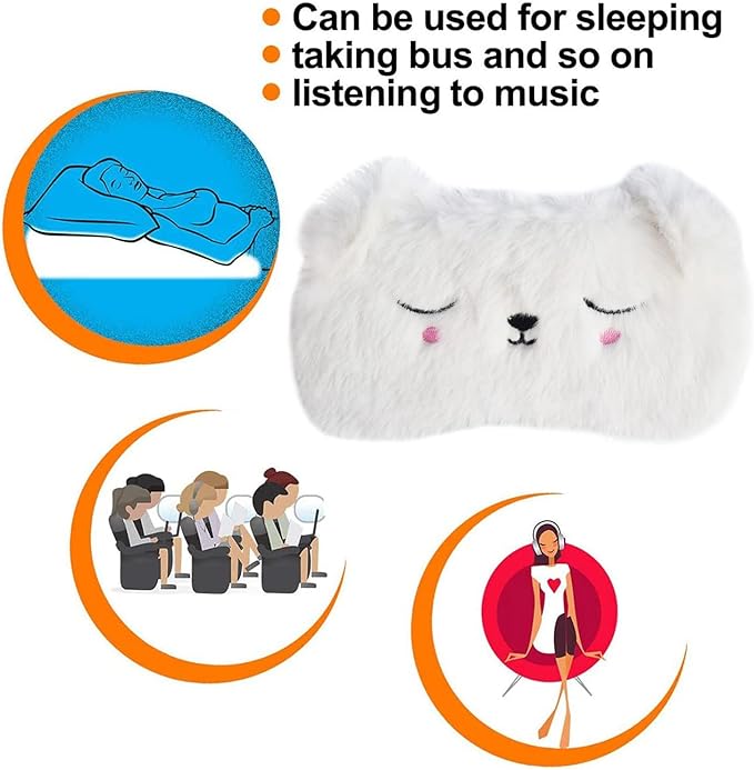 Cute Sleeping Mask, White Dog Soft Plush Fluffy Sleep Mask Men Cartoon Puppy Blindfold Novelty Eye Cover Eyeshade Shade for Kids Girls and Adult Travel (White, Dog)