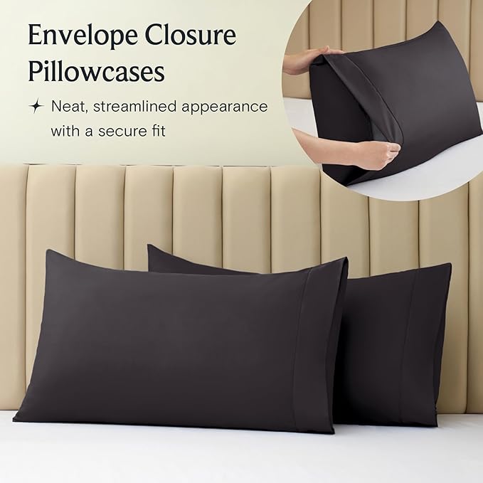 LuxClub 4 PC California King Sheet Set, Breathable Luxury Bed Sheets, Deep Pockets 18" Wrinkle Free Cooling Sheets Machine Washable Hotel Bedding Silky Soft - Black Cal King