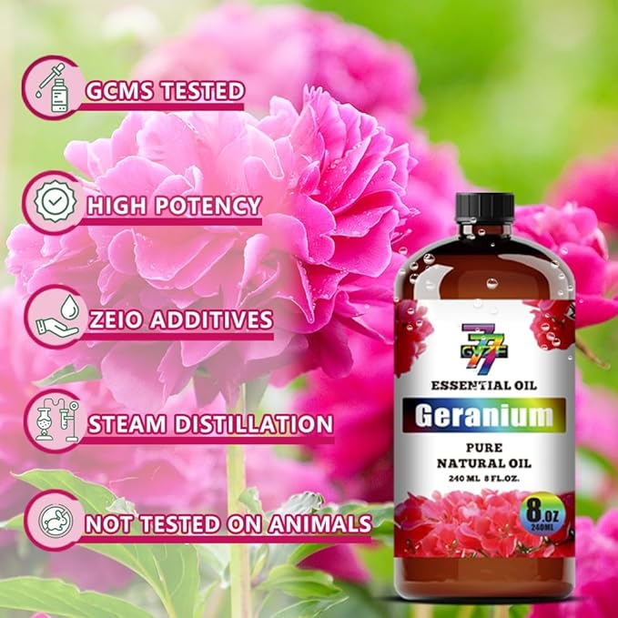 Geranium Essential Oil - Geranium Oils for Diffusers, Humidifiers, DIY Candles, Soap, Cleaning, Home, Office, Yoga, Massage, Gifts - 8 fl oz (240 ml) - GV77ZF
