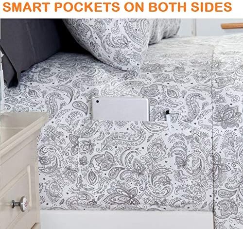 Elegant Comfort Luxury Soft Bed Sheets Paisley Pattern - 1500 Premium Hotel Quality Microfiber Softness Wrinkle and Fade Resistant (6-Piece) Bedding Set, Queen, Grey