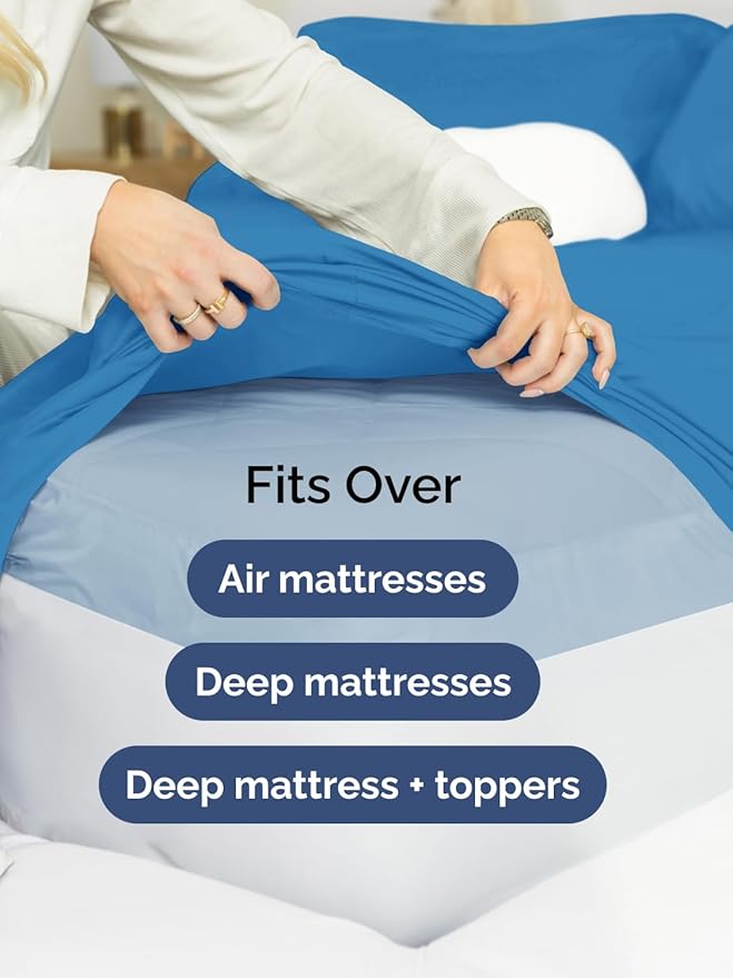 Extra Deep King Sheet Set - 4 Piece Breathable & Cooling Bed Sheets - Easily Fits 18 to 24 inch Mattress - Ultra Soft, Wrinkle & Fade Free with Extra Deep Pockets - Hotel Luxury Bedding - Denim Blue