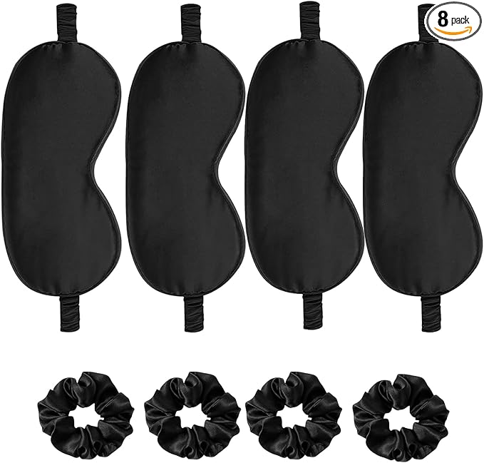 Satin Eye Mask 8Pcs Silk Sleep Masks Silky Blindfold Eyeshade Blackout Eyes Cover Scrunchies Hair Ties Travel Wedding Gifts