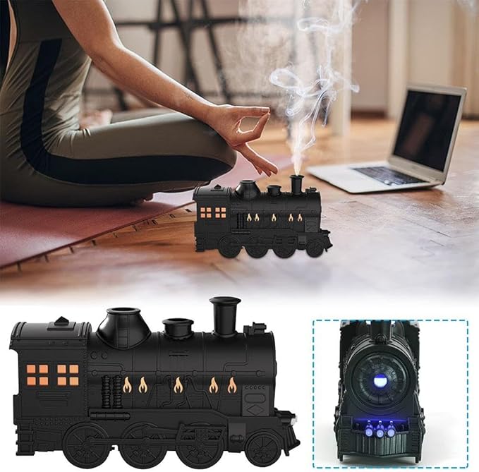 Vintage Steam Train Aromatherapy Essential Oil Diffuser Humidifier,300ML Train Diffusers for Essential Oils with Remote with Dual-Color LED Light,Ultra-Quiet and Auto Shut-Off for Home Office(Bronz)