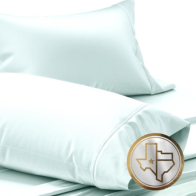 TEXAS LINEN CO. Luxury Egyptian Cotton King Sea Foam Pillow Cases Set of 2-1000 Series Lonestar Lovin' Collection Pillowcases for Sleeping, Cooling Pillow Cover, Extra Long Staple Hotel Pillow Cases