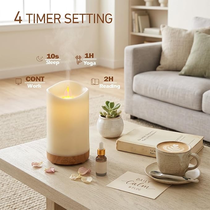 Essential Oil Diffuser,130ml Candle Shape Aromatherapy Diffuser for Home Decoration,Air Humidifier with 7 LED Color Night Light for Office Gifts