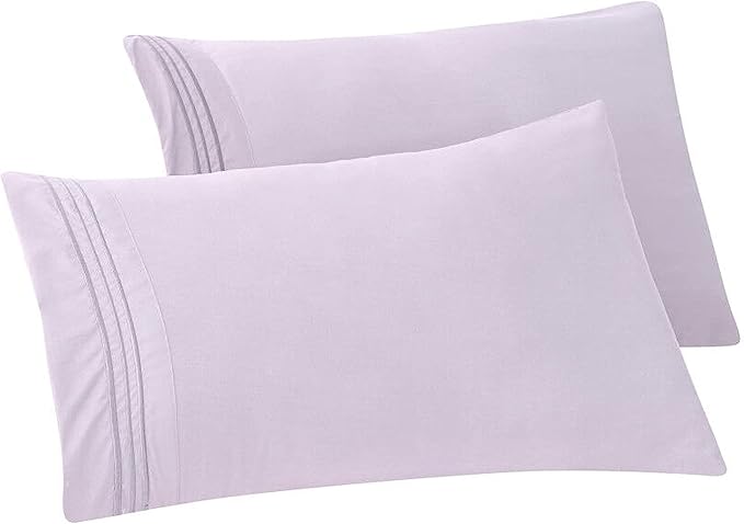 Elegant Comfort Solid Pillowcases 1500 Premium Hotel Quality Microfiber - Smooth Weave, Wrinkle and Stain Resistant, Easy Slip-On, 2-Piece Set, Standard/Queen Pillowcase, Lilac
