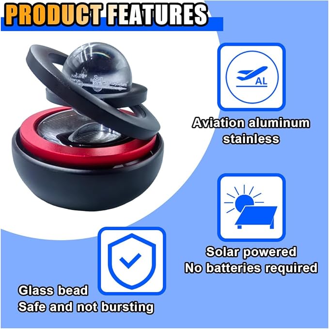 Solar Powered Car Perfume Aromatherapy Diffuser, Car Interior Dashboard Decoration for Car Office Home, Oil or Perfume Pad Not Include (Black)