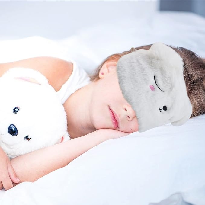 Cute Sleeping Mask, White Dog Soft Plush Fluffy Sleep Mask Men Cartoon Puppy Blindfold Novelty Eye Cover Eyeshade Shade for Kids Girls and Adult Travel (White, Dog)