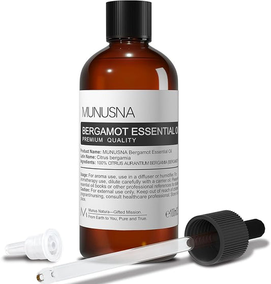 Bergamot Essential Oil 100ML, 100% Pure Natural Bergamot Oil Premium Grade Aromatherapy Oil for Hair Face Skin Body Care, Diffuser, Massage, Home, Soap and Candle Making