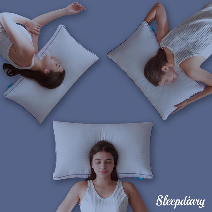 SLEEPDIARY Standard Pillows Set of 2,Hotel-Quality Bed Pillows with Zipper for Adjustable Loft, Machine Washable, Down Alternative Filling for Back, Side & Stomach Sleepers, White