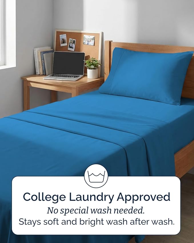 Extra Deep Twin XL Sheet Set - 3 Piece Breathable & Cooling Bed Sheets - Easily Fits 18 to 24 inch Mattress - Ultra Soft, Wrinkle & Fade Free w/ Extra Deep Pockets - Hotel Luxury Bedding - Denim Blue
