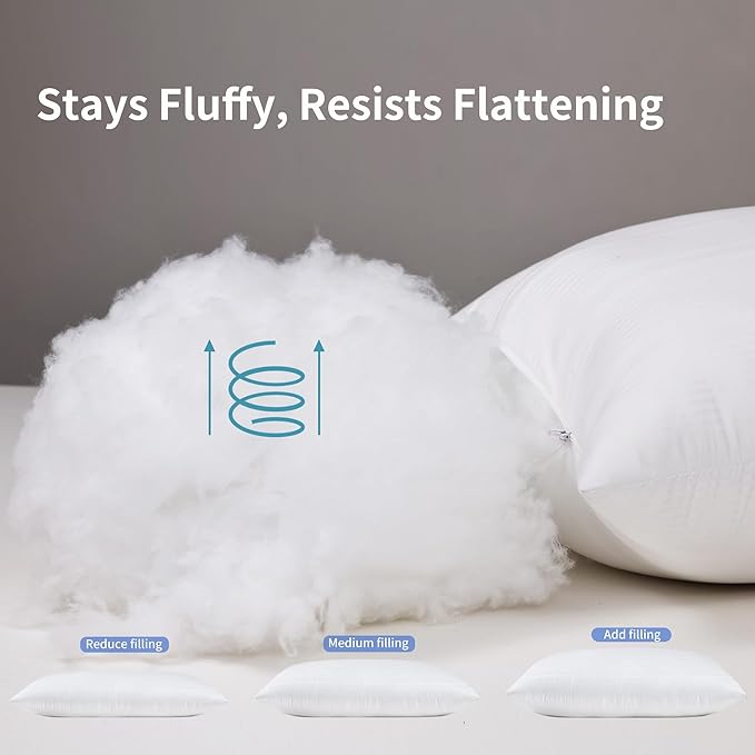 Pillows Queen Size Set of 2, Queen Pillows Set of 2 with Adjustable Down Alternative Polyester Fiber Fill, Hotel-Quality Comfort for Side, Back & Stomach Sleepers
