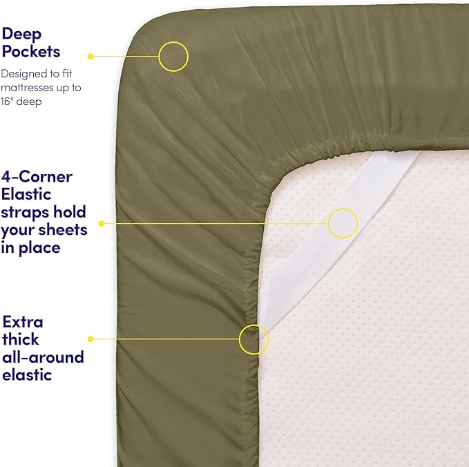 1500 Supreme Collection King Sheet Sets Olive Green - Luxury Hotel Bed Sheets and Pillowcase Set for King Mattress - Extra Soft, Elastic Corner Straps, Deep Pocket Sheets, King Olive Green