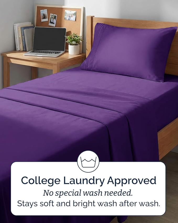 Twin XL Size 3 Piece Sheet Set - Comfy Breathable & Cooling Sheets - Hotel Luxury Bed Sheets for Women & Men - Deep Pockets, Easy-Fit, Extra Soft & Wrinkle Free Sheets - Purple Oeko-Tex Bed Sheet Set